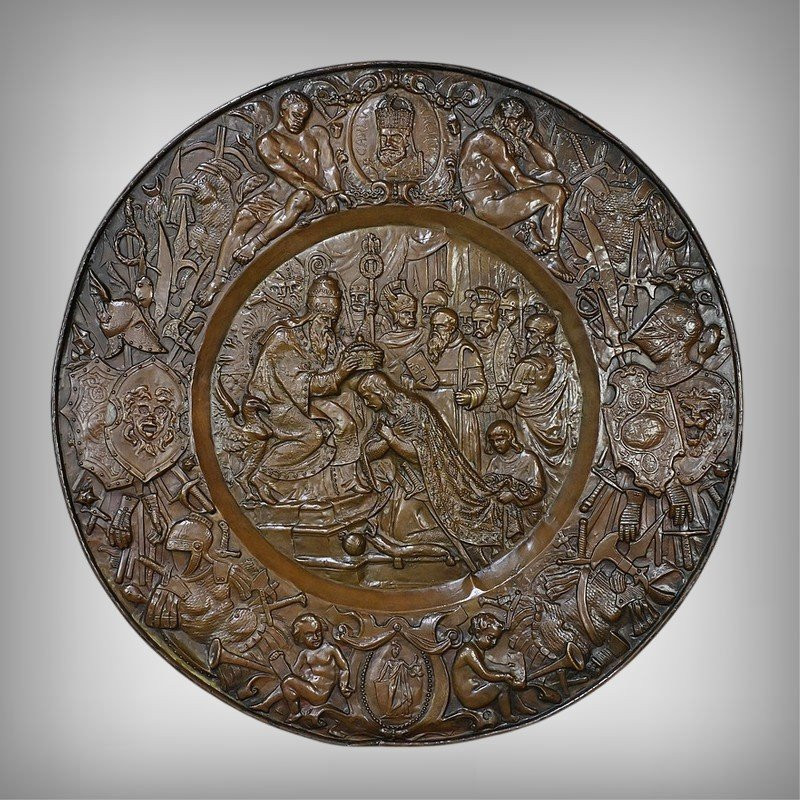 Pair Of Important “charlemagne” Embossed Copper Trays – Late 19th Century-photo-2