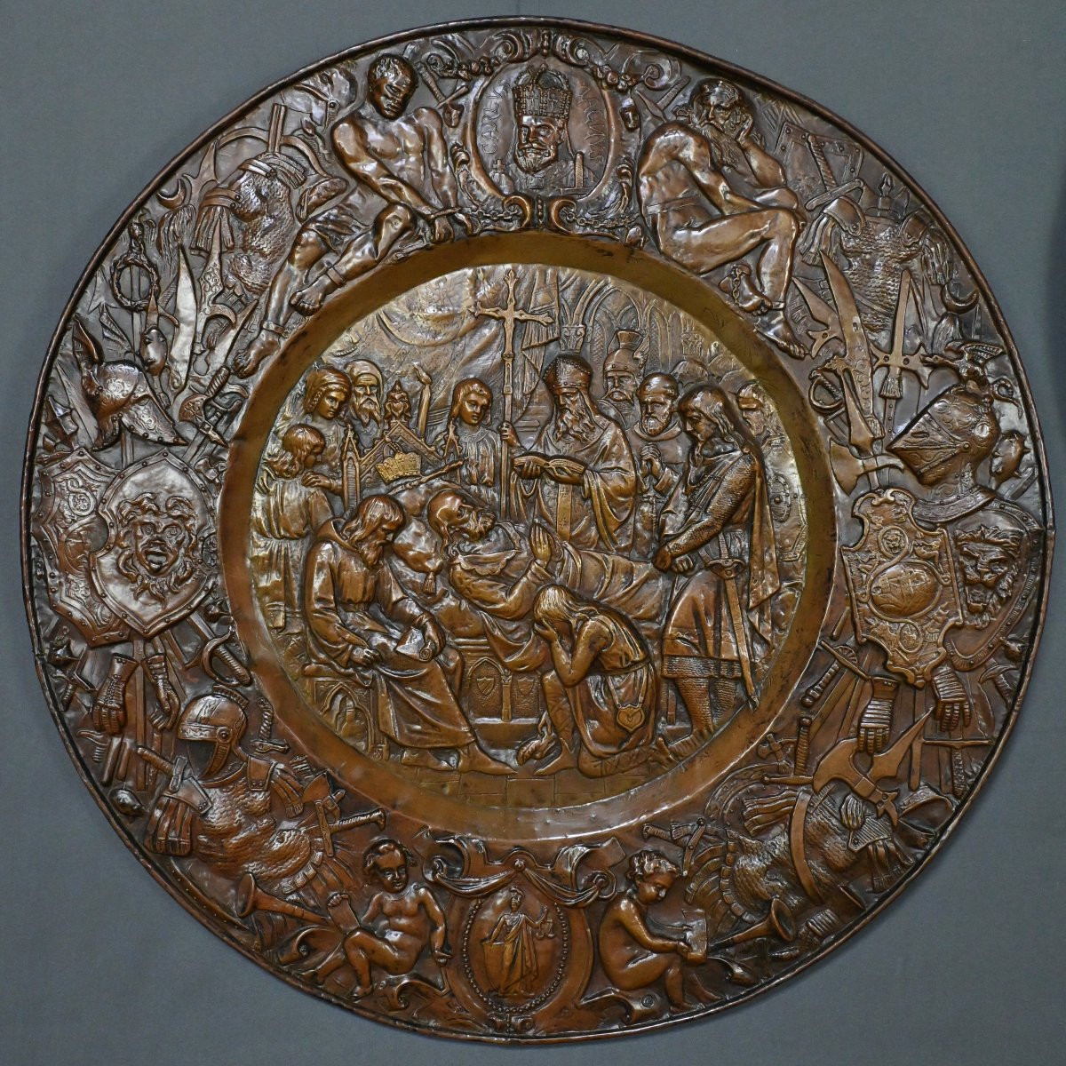 Pair Of Important “charlemagne” Embossed Copper Trays – Late 19th Century-photo-3