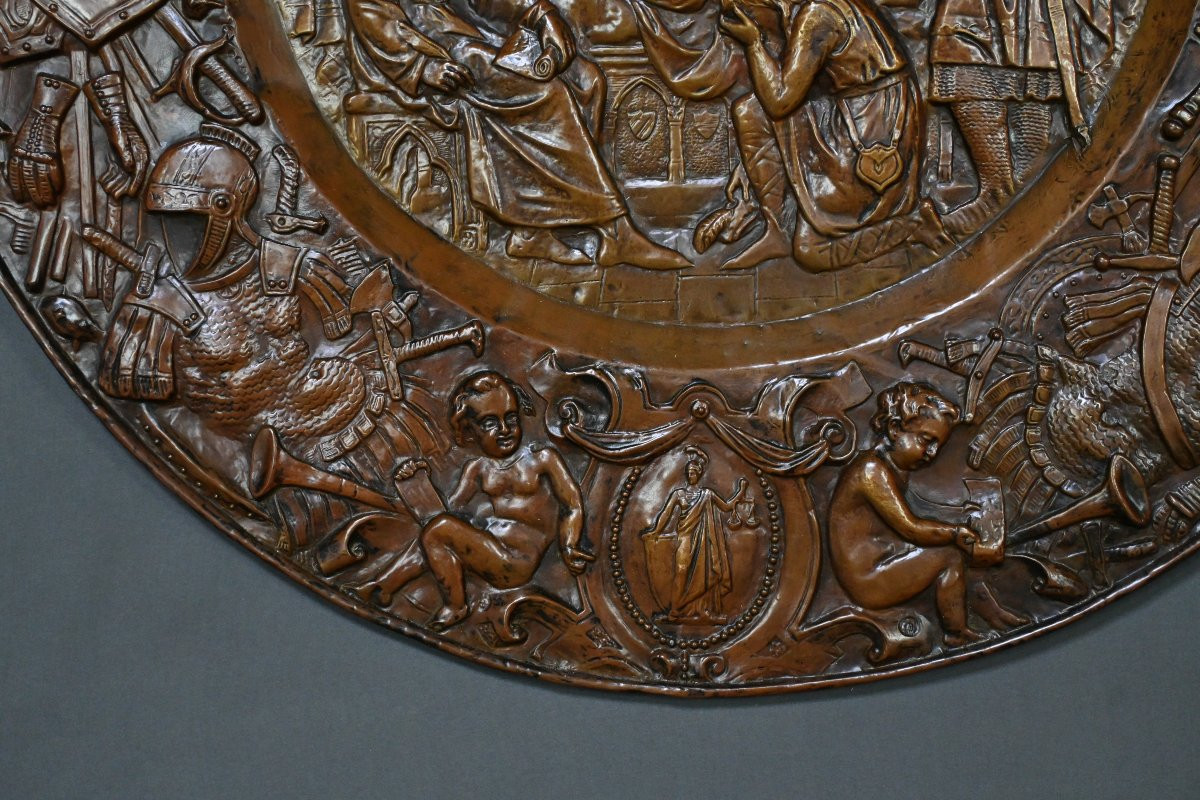 Pair Of Important “charlemagne” Embossed Copper Trays – Late 19th Century-photo-6