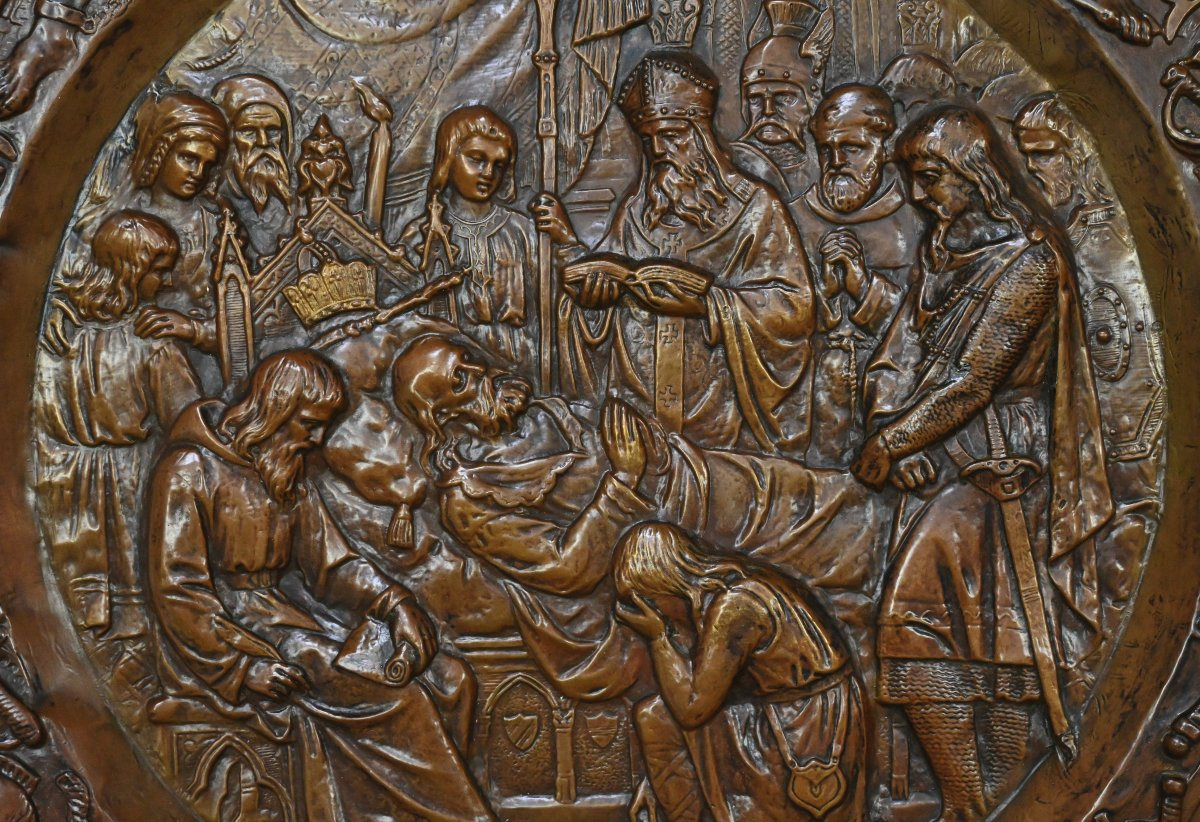 Pair Of Important “charlemagne” Embossed Copper Trays – Late 19th Century-photo-7