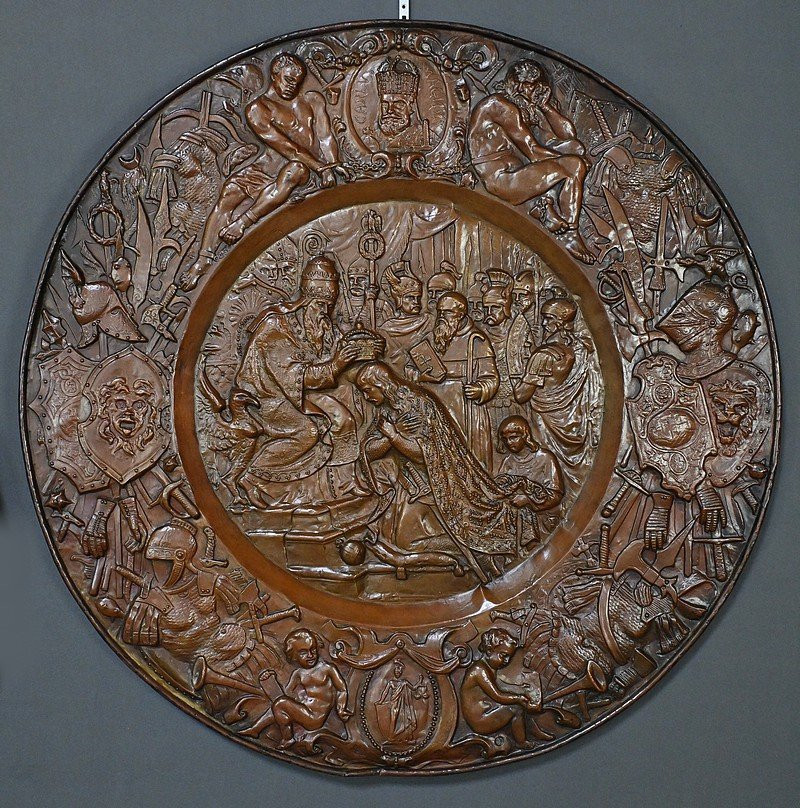Pair Of Important “charlemagne” Embossed Copper Trays – Late 19th Century-photo-8