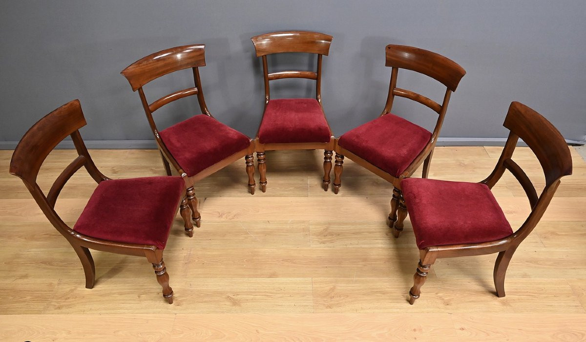 Suite de 5 Chaises en Acajou, époque Victorienne, Angleterre – 2ème partie XIXe-photo-3