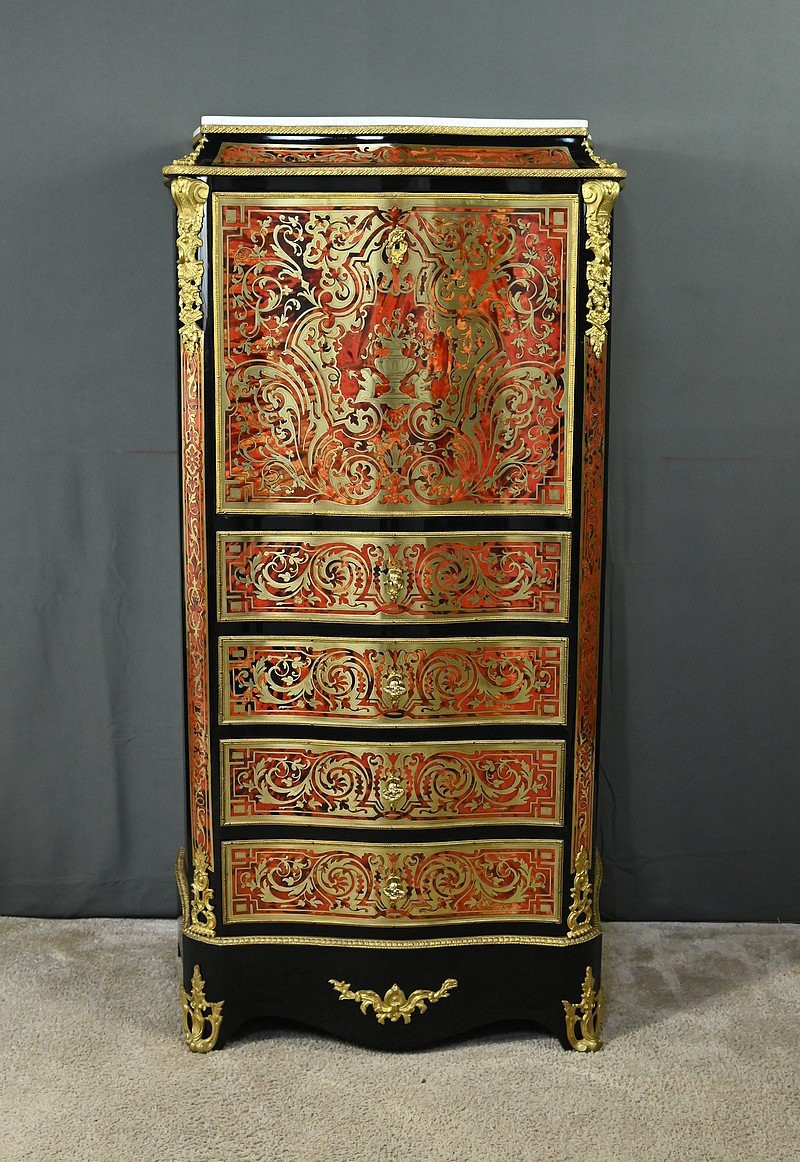 Secretary In “boulle” Marquetry, Napoleon III Period – Mid-19th Century-photo-3