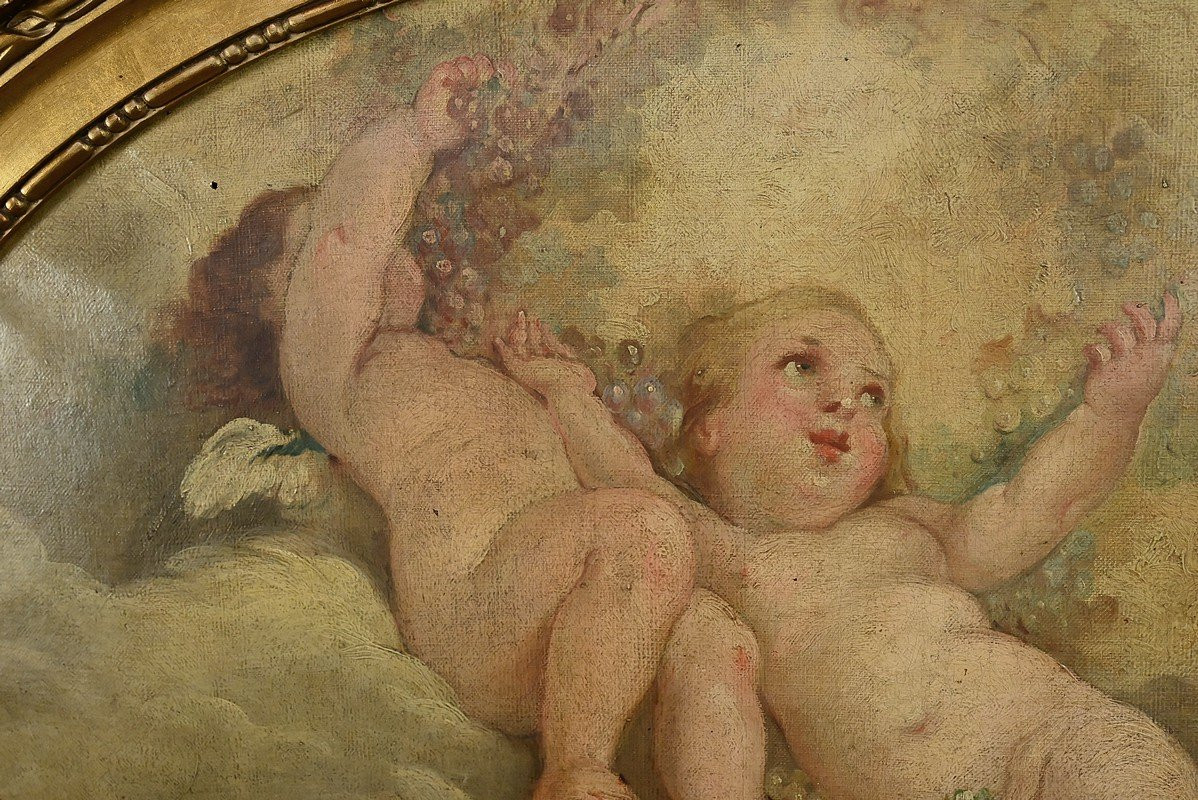 Painting "love In The Clouds" After Fragonard, 19th-century French School-photo-8