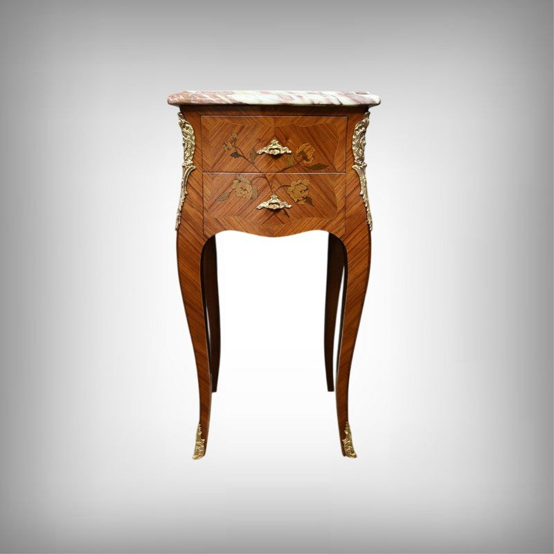 Pair Of Marquetry Bedside Tables, Louis XV Style - 1960-photo-2