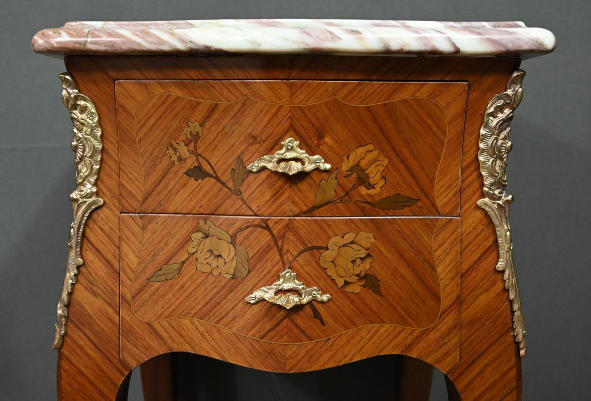 Pair Of Marquetry Bedside Tables, Louis XV Style - 1960-photo-2