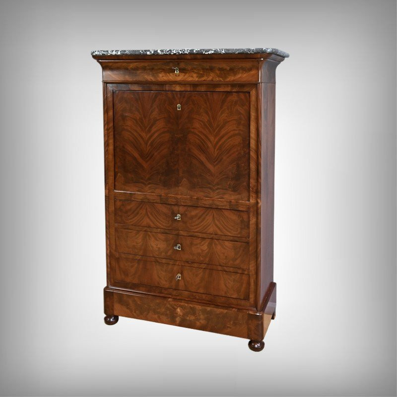 Mahogany And Burr Mahogany Secretary Desk, Restoration Period – First Part Of The 19th Century-photo-2