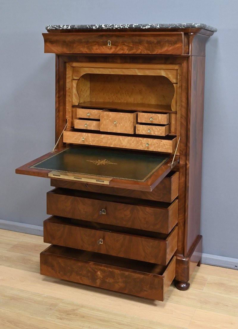 Mahogany And Burr Mahogany Secretary Desk, Restoration Period – First Part Of The 19th Century-photo-3