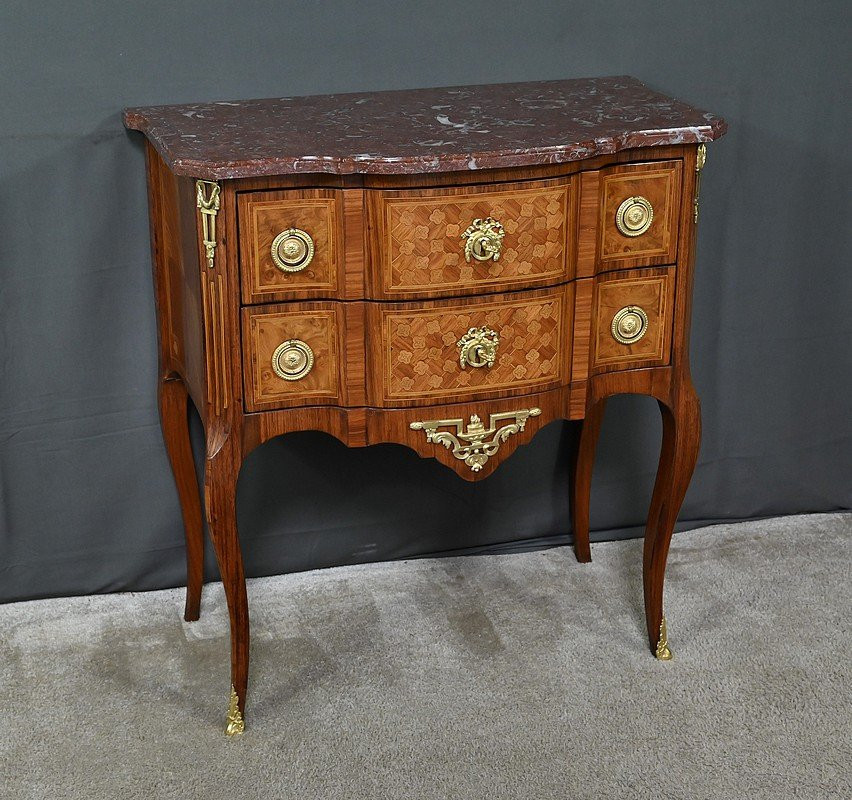 Commode Sauteuse en Marqueterie, style Transition Louis XV / Louis XVI – XXe-photo-3