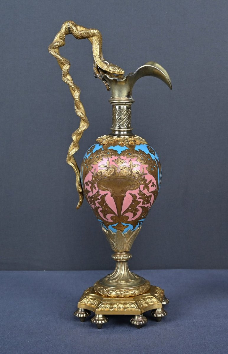 Paire d’Aiguières en Bronze & Émaux cloisonnés, époque Napoléon III – Milieu XIXe-photo-1