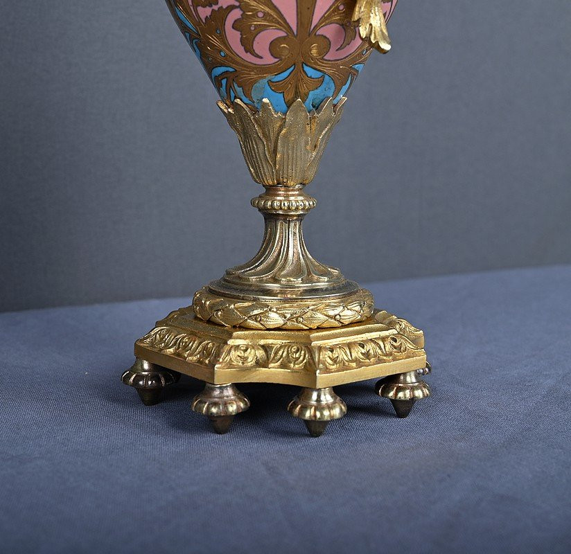 Paire d’Aiguières en Bronze & Émaux cloisonnés, époque Napoléon III – Milieu XIXe-photo-4