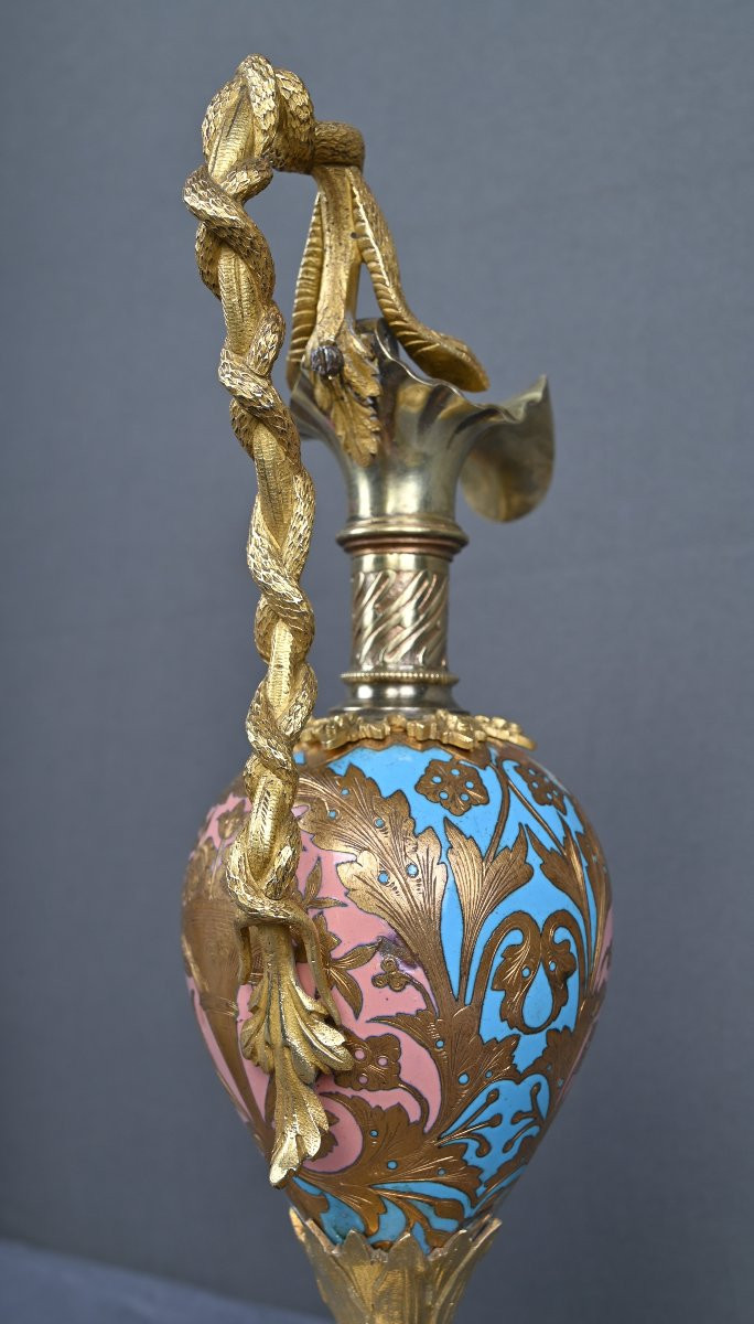 Paire d’Aiguières en Bronze & Émaux cloisonnés, époque Napoléon III – Milieu XIXe-photo-6