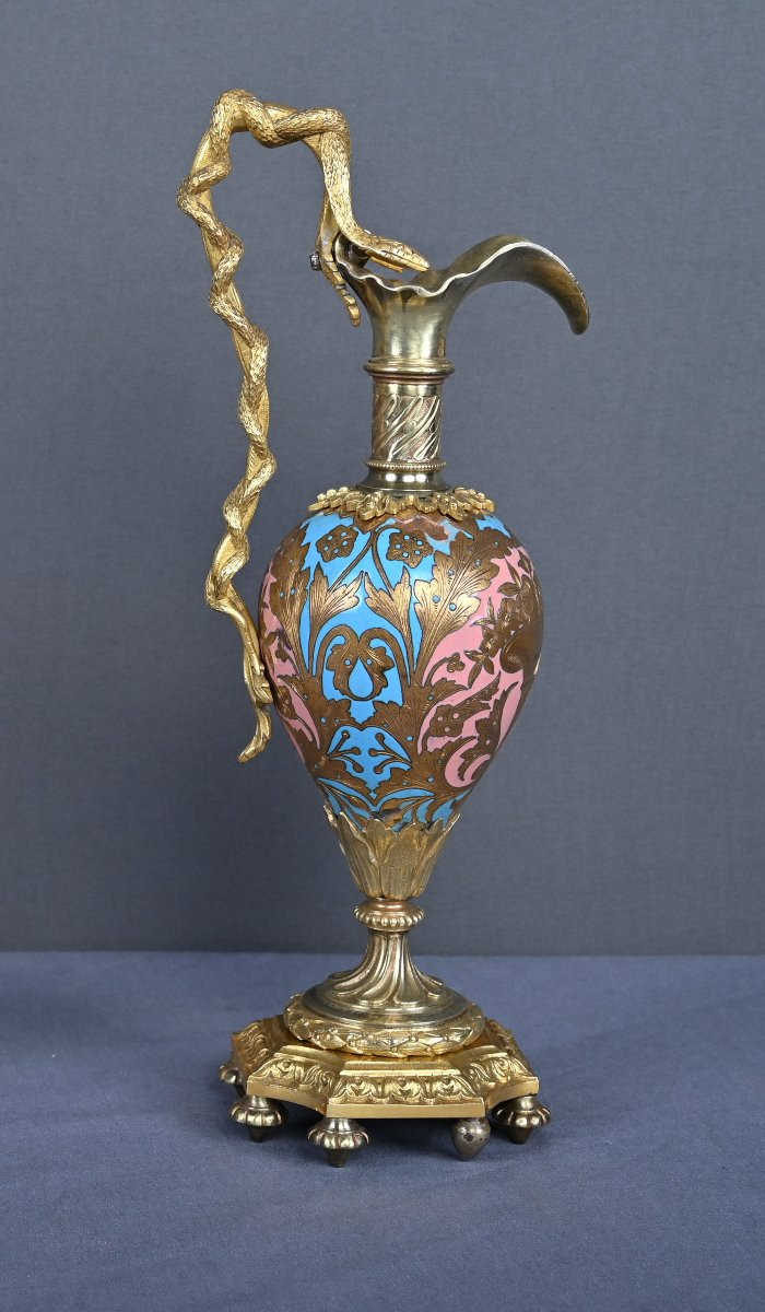 Paire d’Aiguières en Bronze & Émaux cloisonnés, époque Napoléon III – Milieu XIXe-photo-7