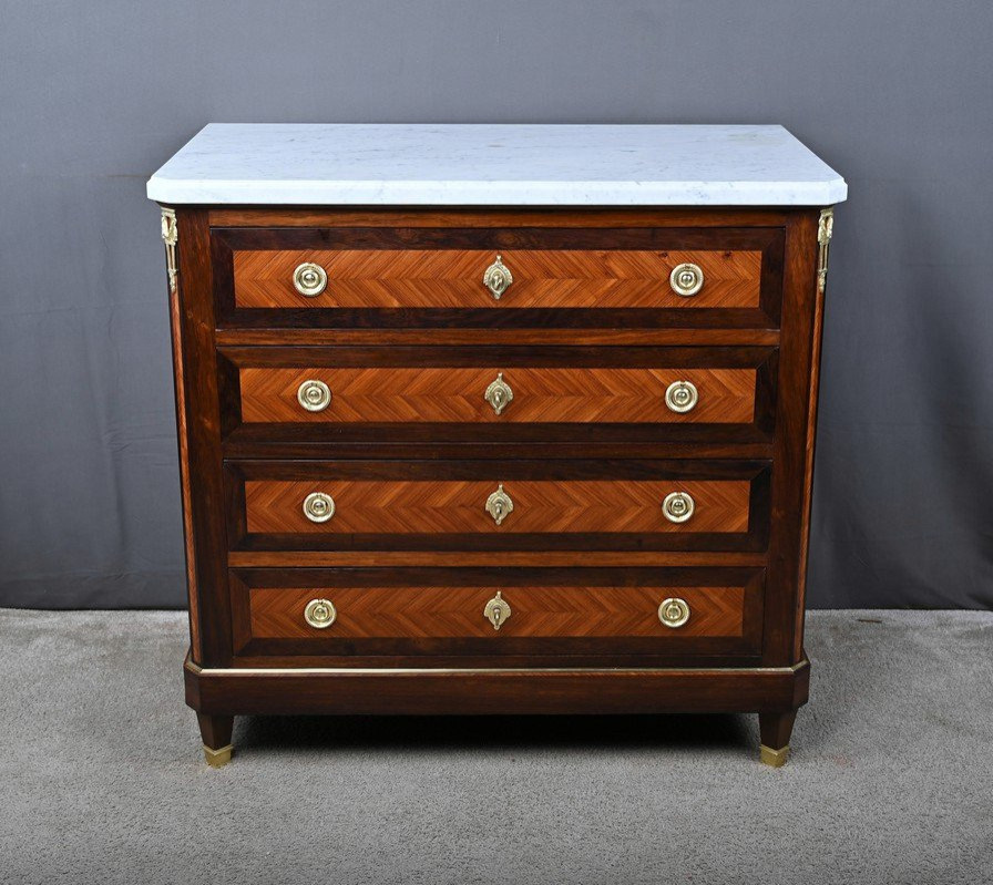 Louis XVI Style Marquetry Chest Of Drawers In Rosewood And Palisander – Late 19th Century-photo-8