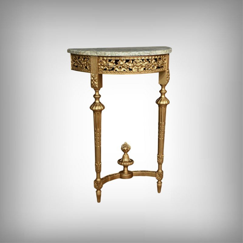 Petite Console Demi-lune en Marbre et Bois doré, style Louis XVI – XXe-photo-2