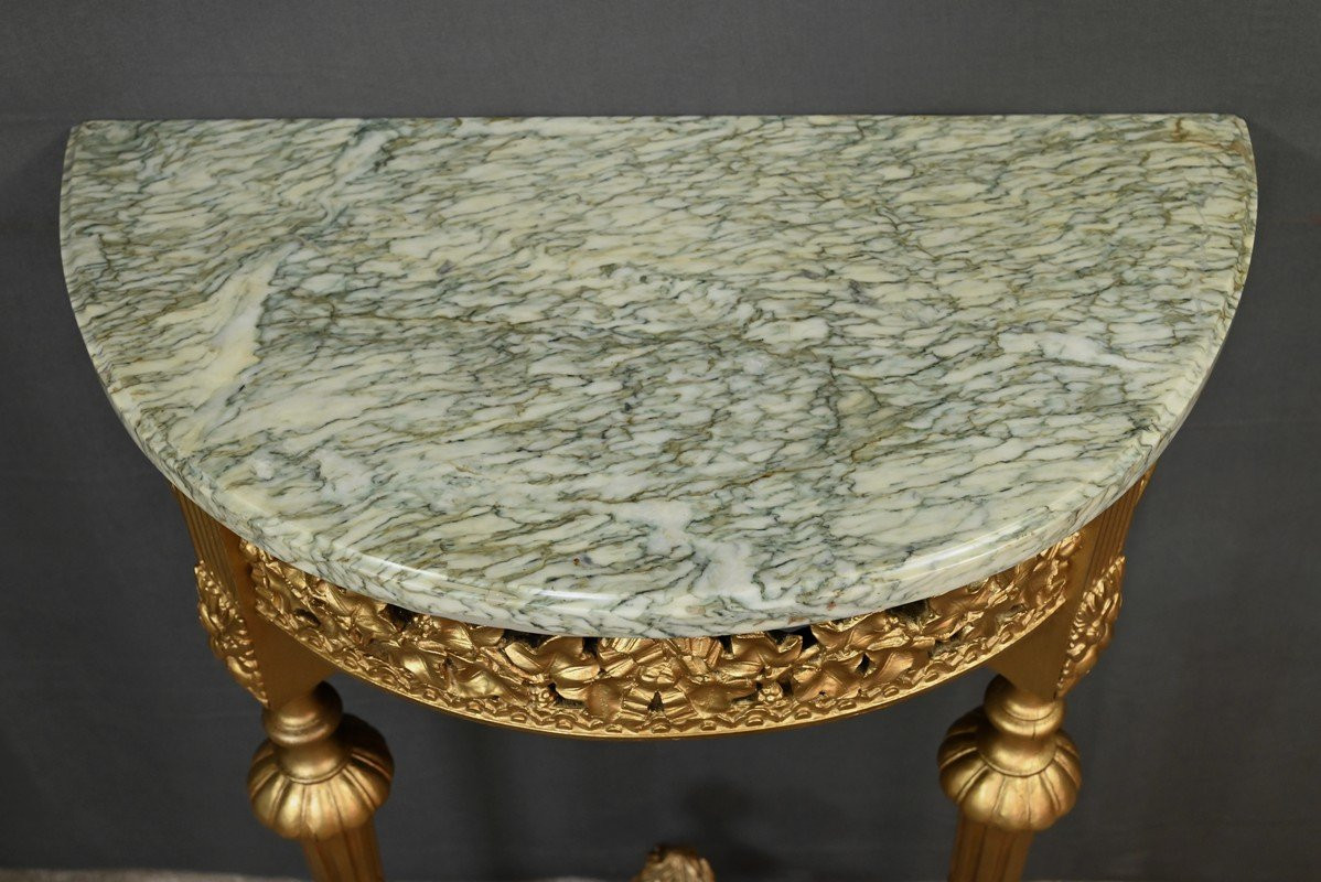 Petite Console Demi-lune en Marbre et Bois doré, style Louis XVI – XXe-photo-3