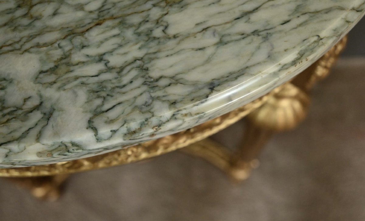 Petite Console Demi-lune en Marbre et Bois doré, style Louis XVI – XXe-photo-4