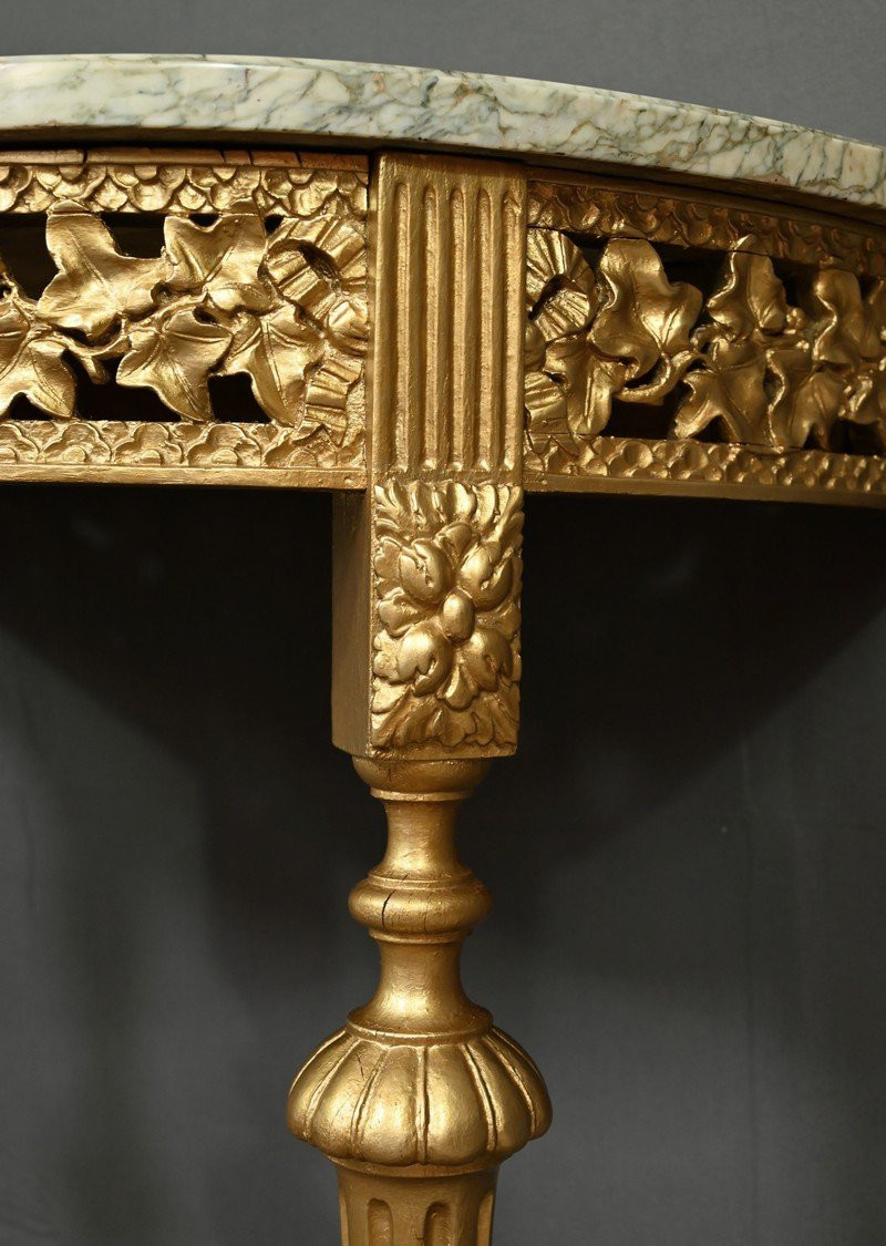 Petite Console Demi-lune en Marbre et Bois doré, style Louis XVI – XXe-photo-5
