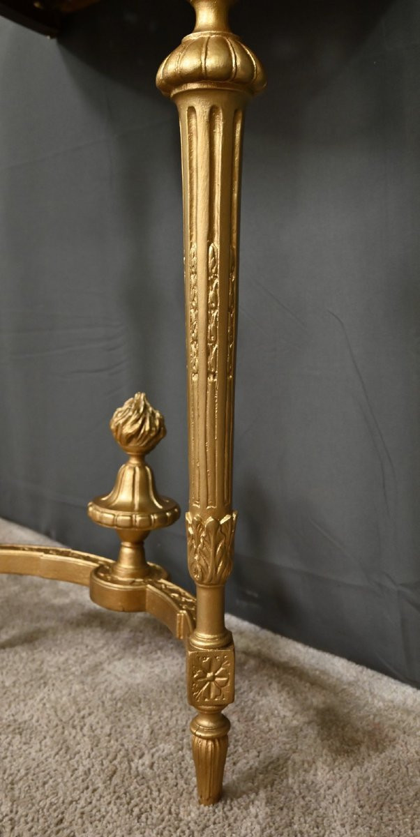 Petite Console Demi-lune en Marbre et Bois doré, style Louis XVI – XXe-photo-7