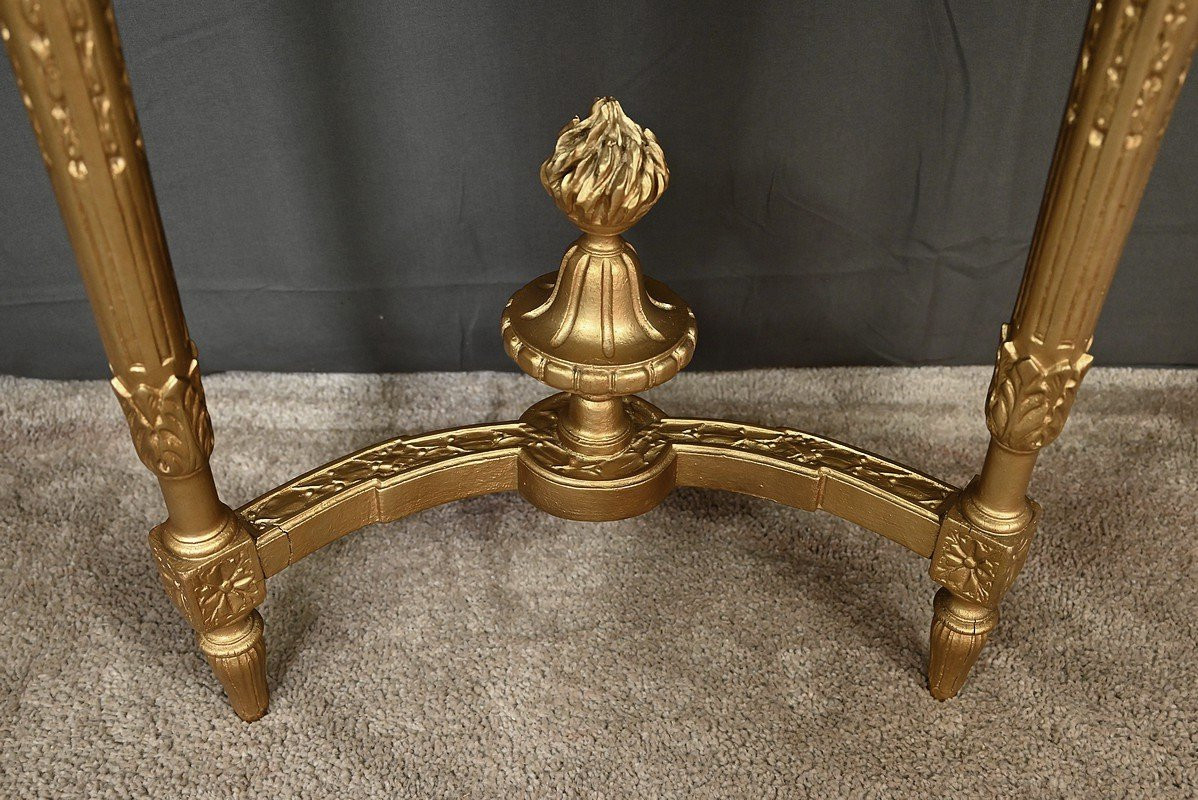 Petite Console Demi-lune en Marbre et Bois doré, style Louis XVI – XXe-photo-8