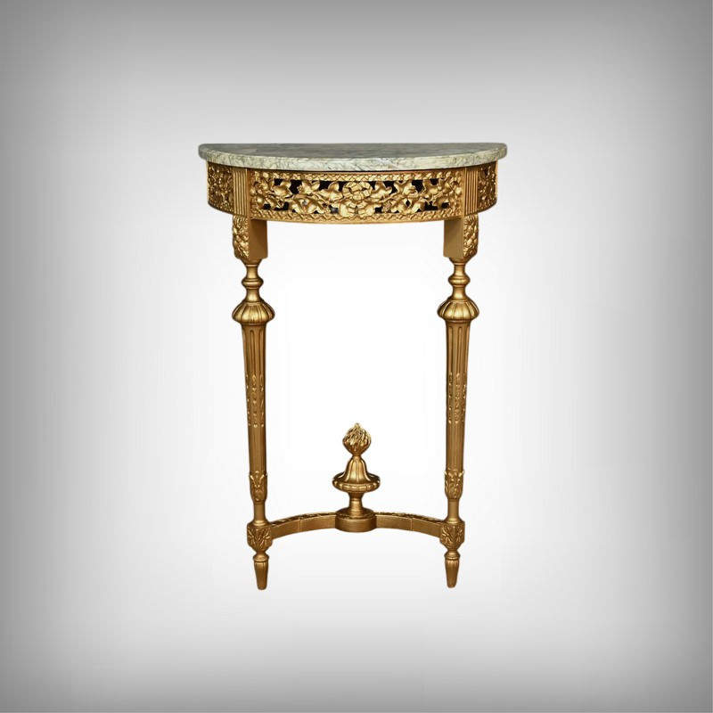 Petite Console Demi-lune en Marbre et Bois doré, style Louis XVI – XXe