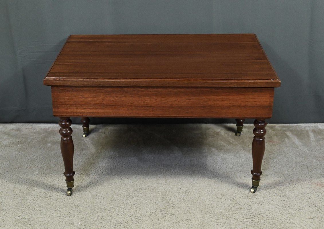 Rolling Coffee Table In Solid Mahogany, Louis-philippe Style – Late 19th Century-photo-1