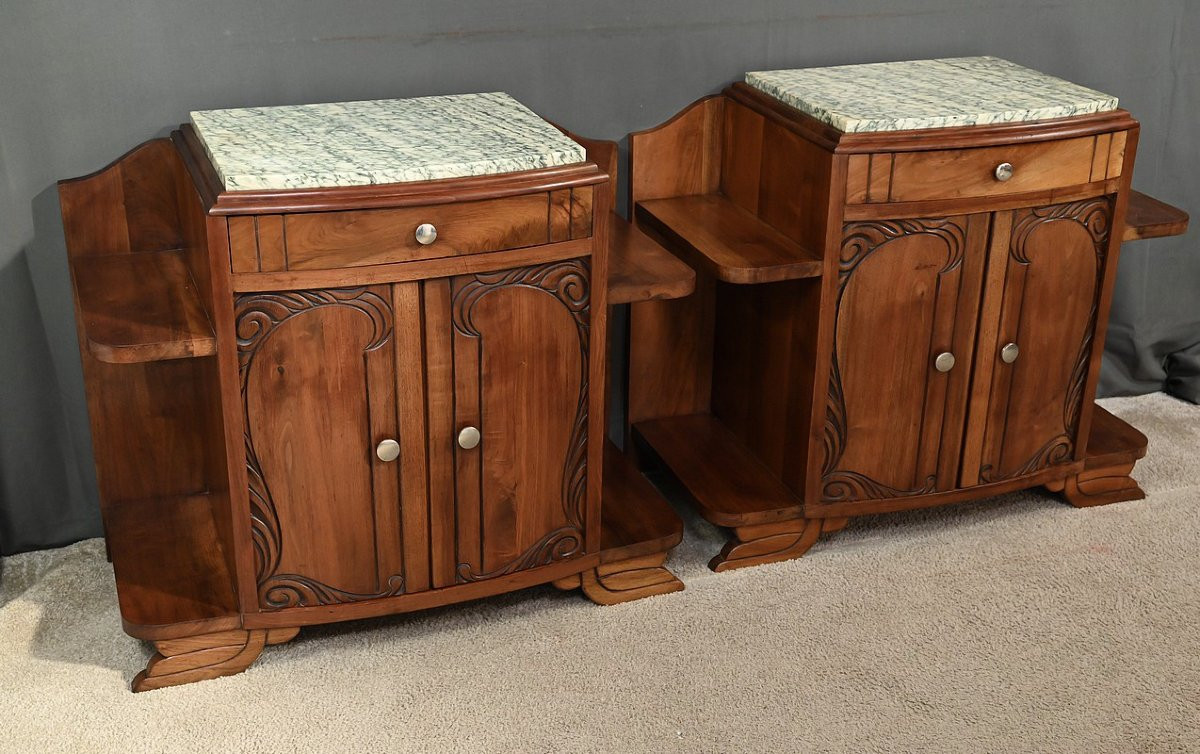 Pair Of Walnut Bedside Tables, Art Deco – 1920-photo-3