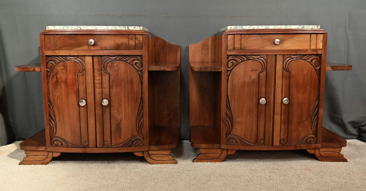 Pair Of Walnut Bedside Tables, Art Deco – 1920-photo-3