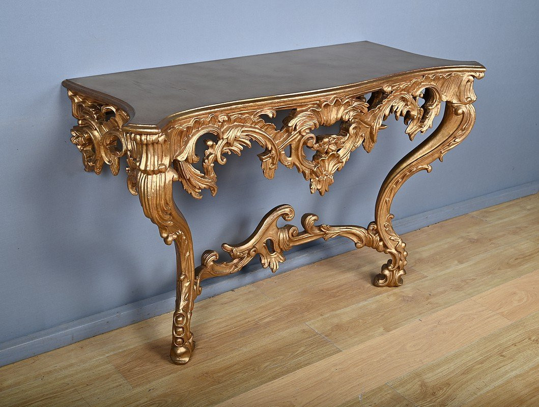Important Giltwood Wall Console, Louis XV Style – Mid-20th Century-photo-3