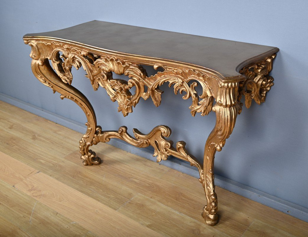 Important Giltwood Wall Console, Louis XV Style – Mid-20th Century-photo-4