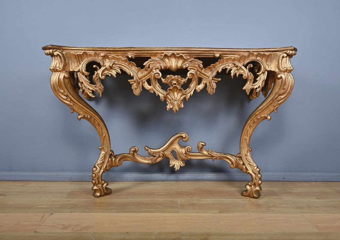Important Giltwood Wall Console, Louis XV Style – Mid-20th Century-photo-3