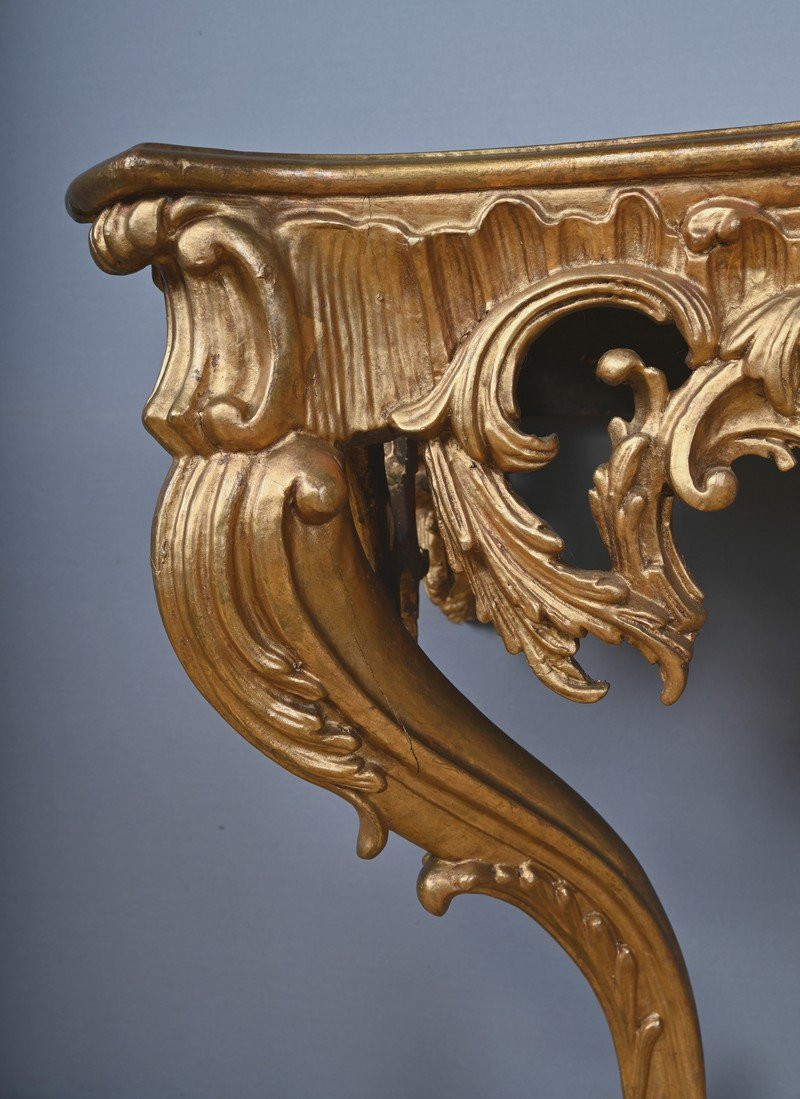 Important Giltwood Wall Console, Louis XV Style – Mid-20th Century-photo-5