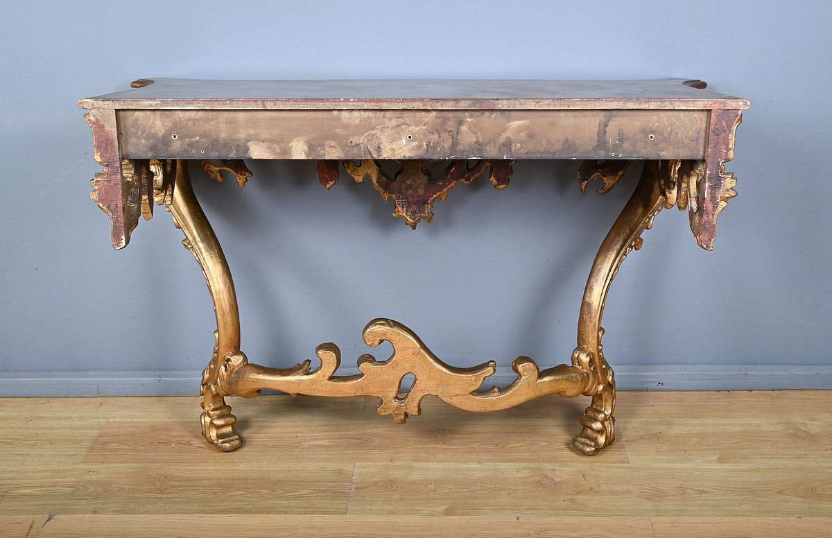 Important Giltwood Wall Console, Louis XV Style – Mid-20th Century-photo-7