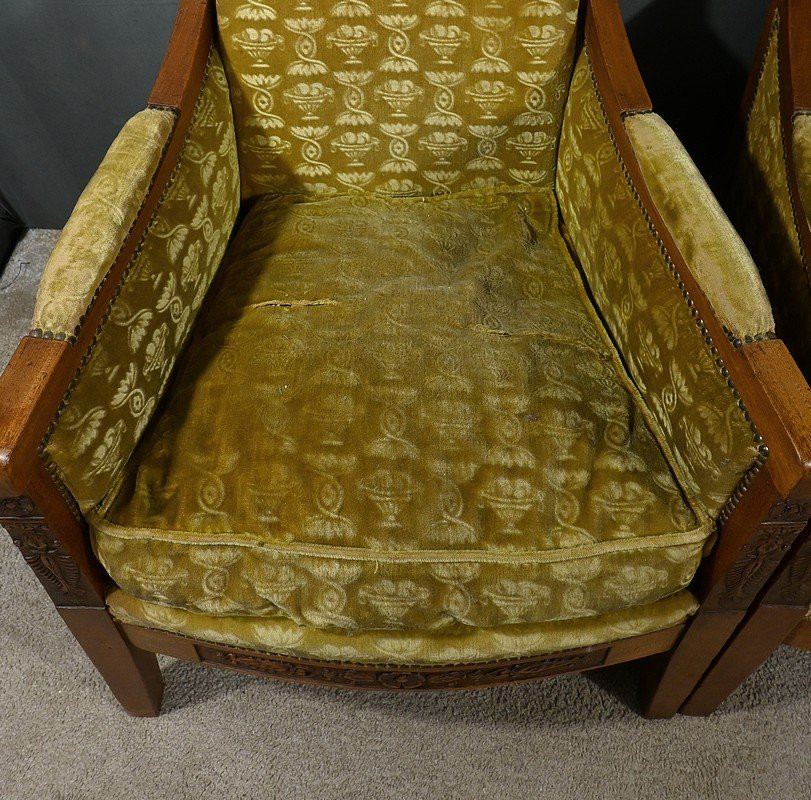 Paire de Fauteuils « Bergère » en Acajou, époque Empire – Début XIXe-photo-3