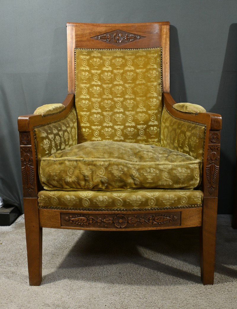 Paire de Fauteuils « Bergère » en Acajou, époque Empire – Début XIXe-photo-6