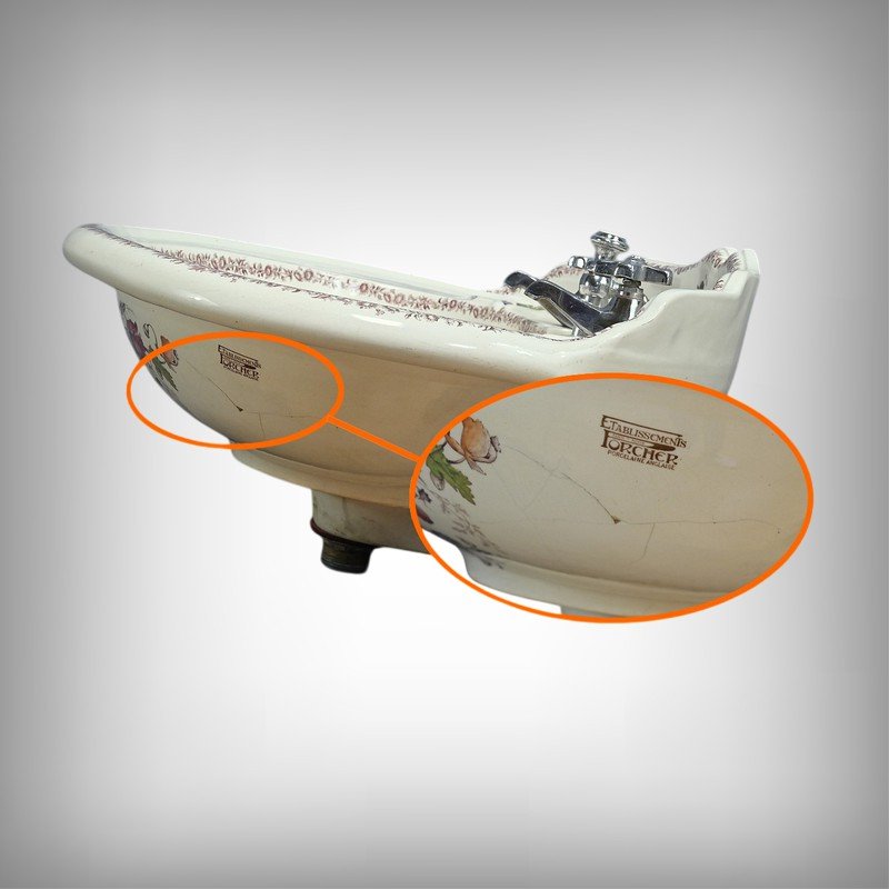 Rare English Porcelain Washbasin, Porcher Factory, Art Nouveau - 1900-photo-2