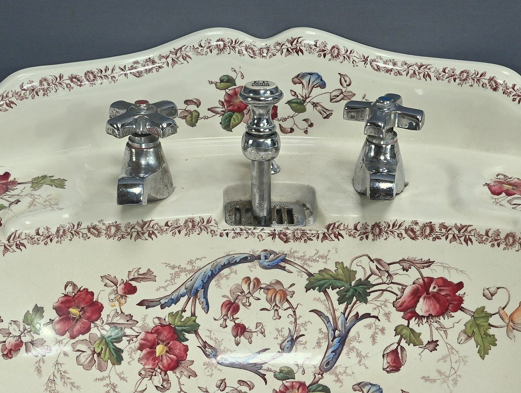 Rare English Porcelain Washbasin, Porcher Factory, Art Nouveau - 1900-photo-3
