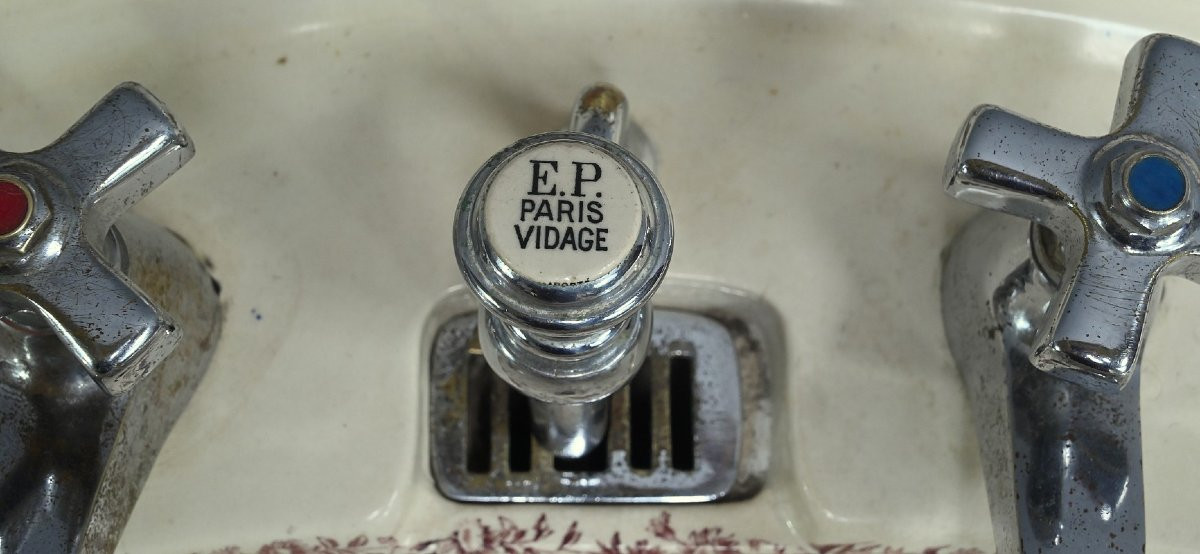 Rare English Porcelain Washbasin, Porcher Factory, Art Nouveau - 1900-photo-4