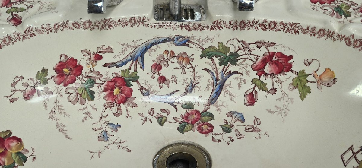Rare English Porcelain Washbasin, Porcher Factory, Art Nouveau - 1900-photo-1
