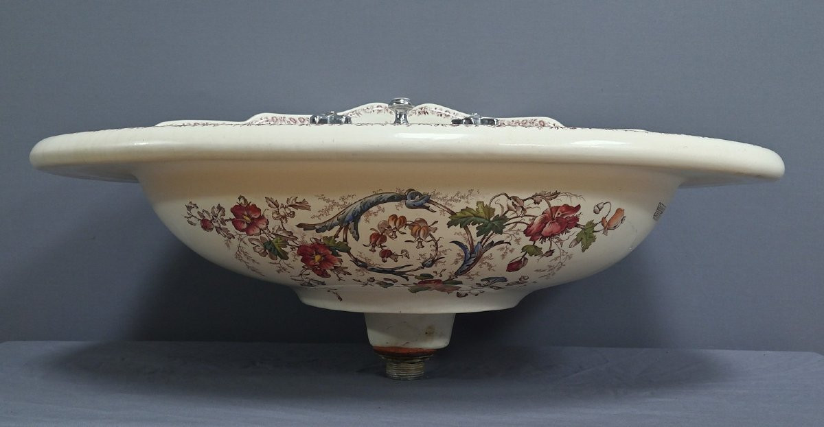 Rare English Porcelain Washbasin, Porcher Factory, Art Nouveau - 1900-photo-3
