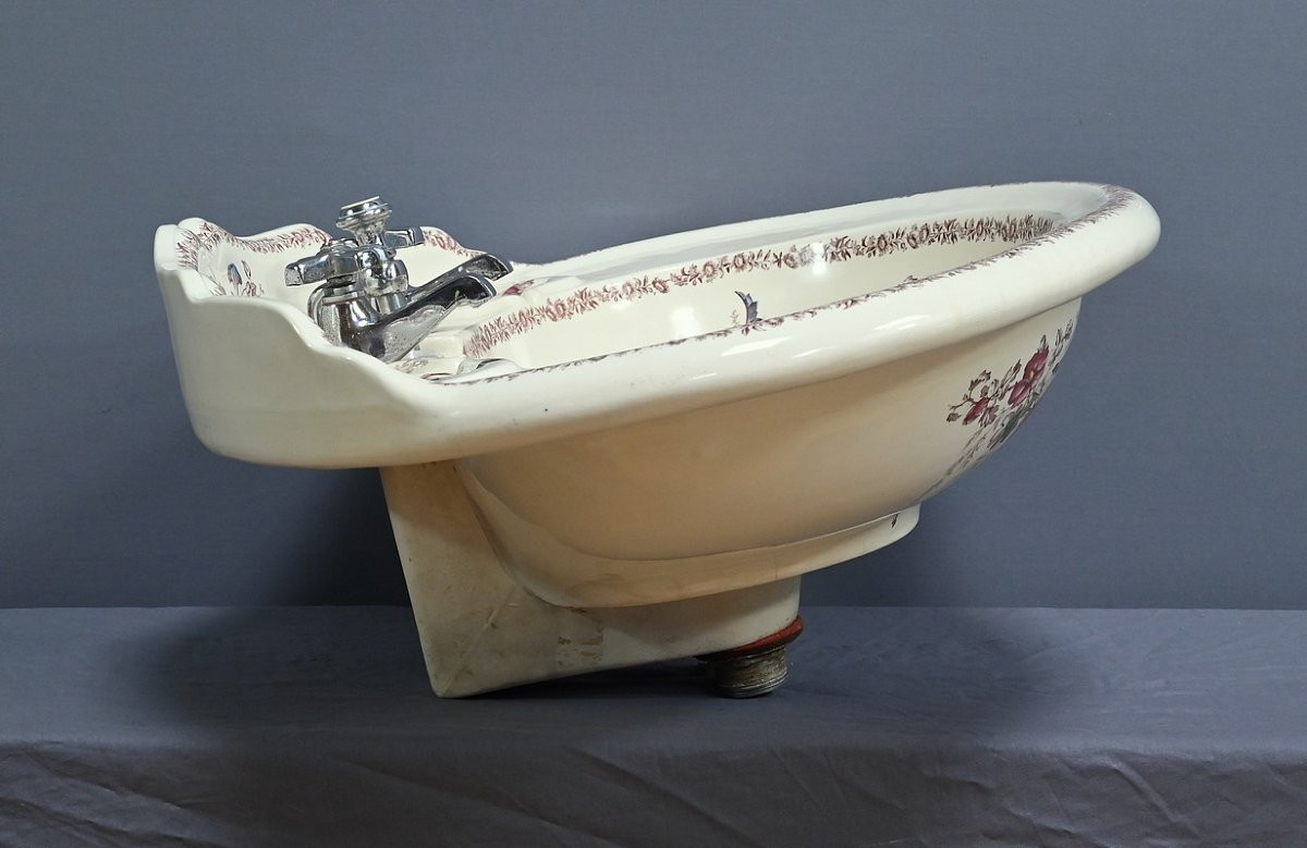 Rare English Porcelain Washbasin, Porcher Factory, Art Nouveau - 1900-photo-5