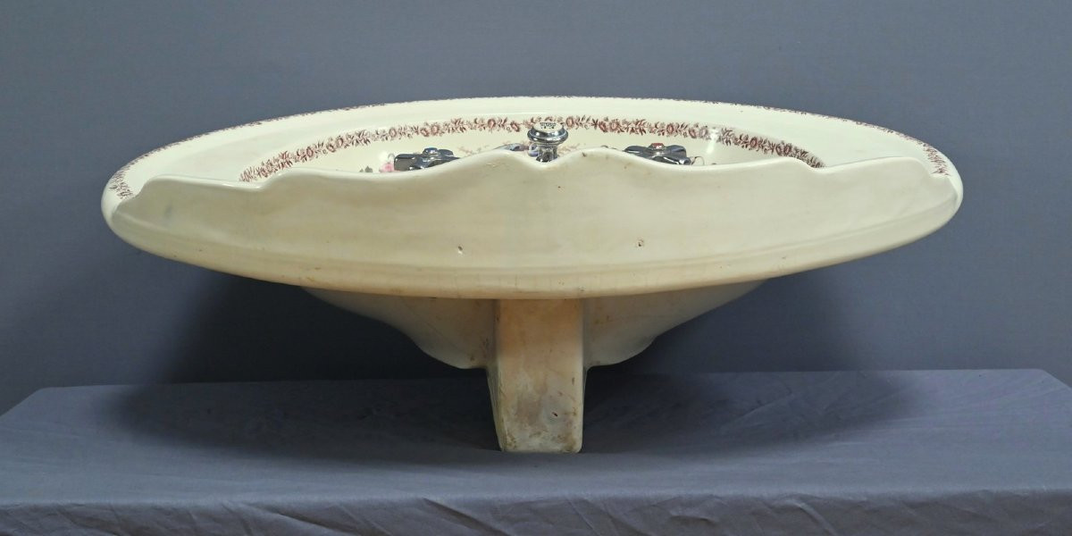 Rare English Porcelain Washbasin, Porcher Factory, Art Nouveau - 1900-photo-6