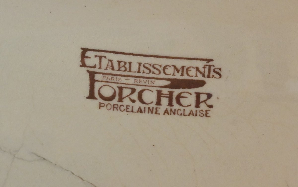 Rare English Porcelain Washbasin, Porcher Factory, Art Nouveau - 1900-photo-8