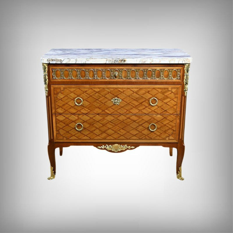 Marquetry Commode, Louis XV/louis XVI Transition Style – Early 20th Century-photo-2