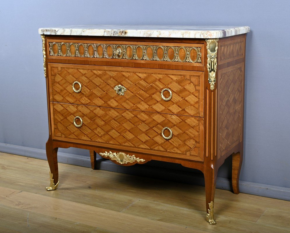Marquetry Commode, Louis XV/louis XVI Transition Style – Early 20th Century-photo-3