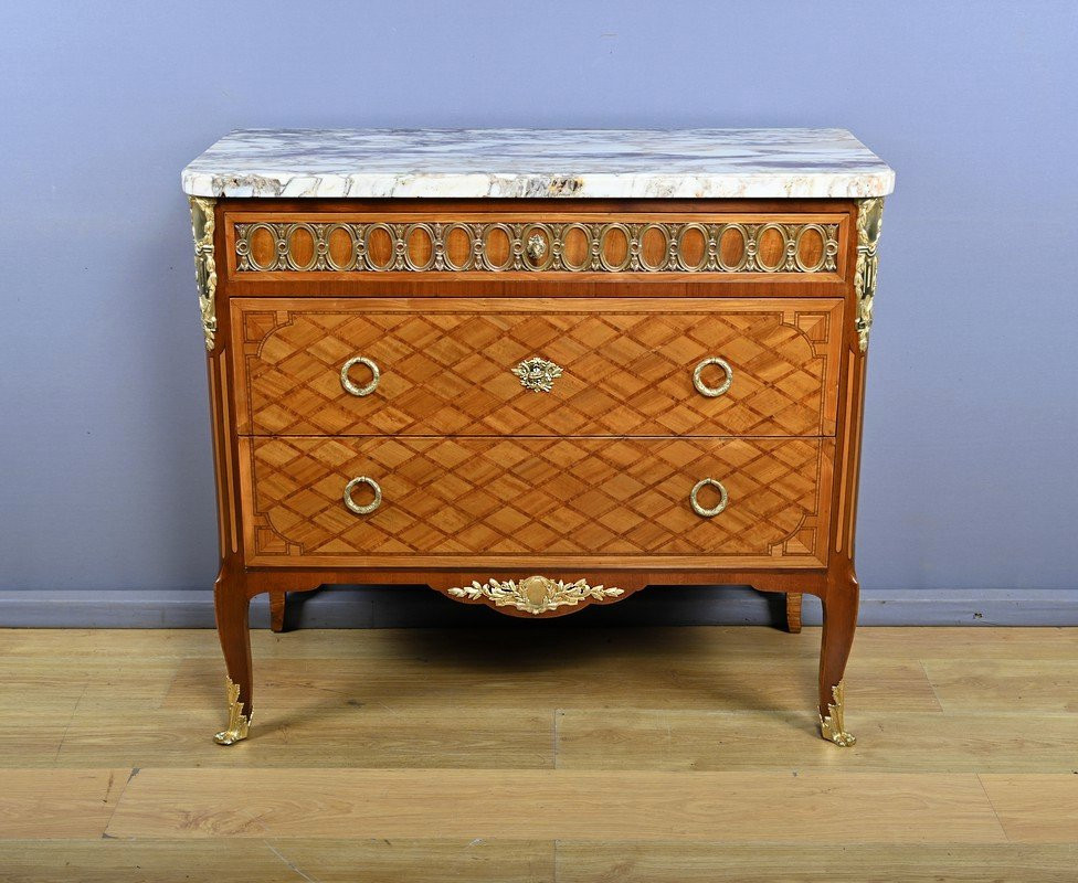 Marquetry Commode, Louis XV/louis XVI Transition Style – Early 20th Century-photo-2