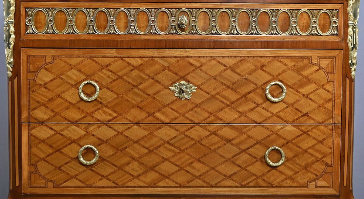 Marquetry Commode, Louis XV/louis XVI Transition Style – Early 20th Century-photo-3