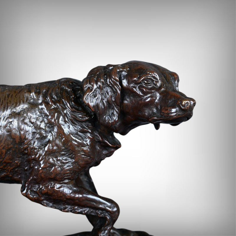 Bronze Sculpture "spaniel On Point", Signed Pj. Mêne – Mid-19th Century-photo-2