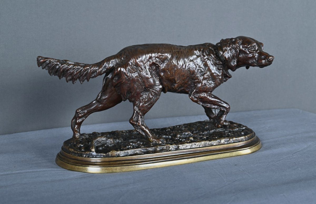 Bronze Sculpture "spaniel On Point", Signed Pj. Mêne – Mid-19th Century-photo-3
