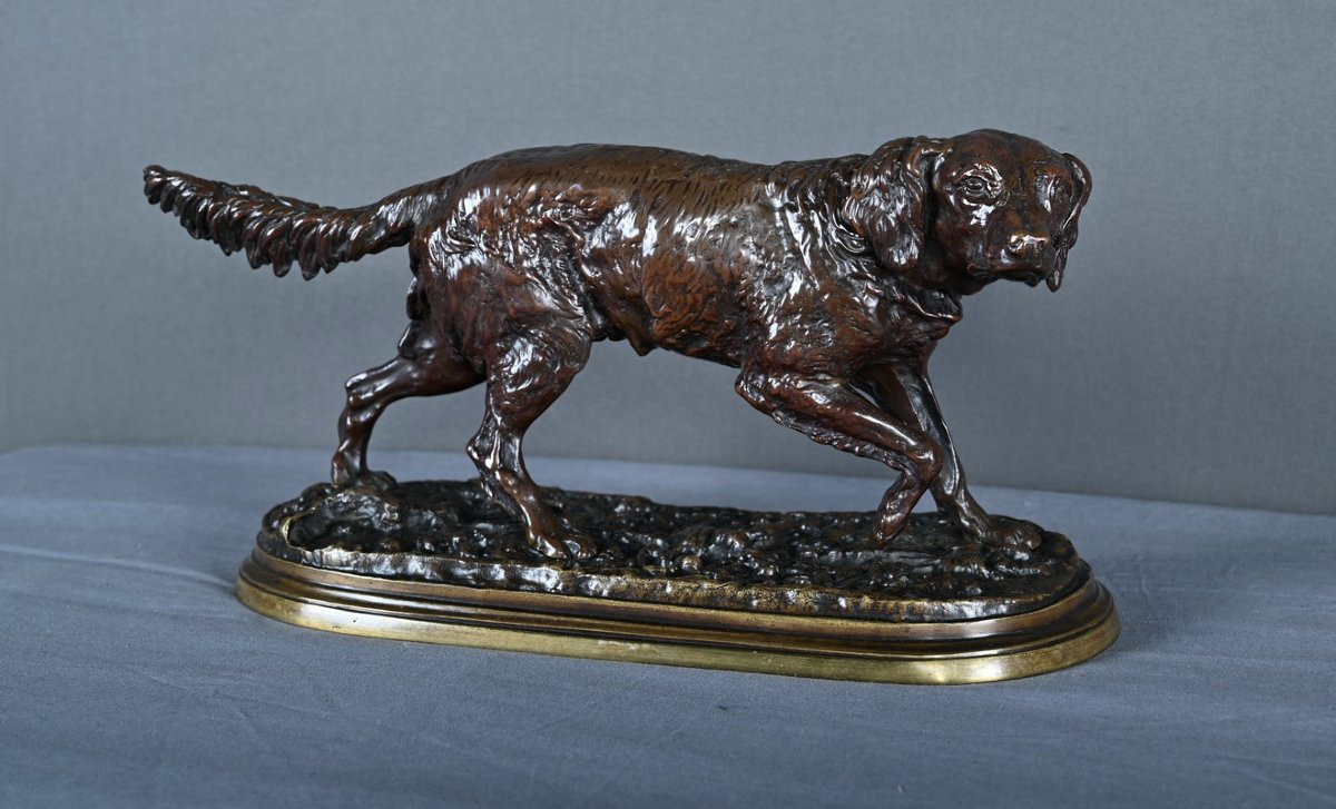 Bronze Sculpture "spaniel On Point", Signed Pj. Mêne – Mid-19th Century-photo-4
